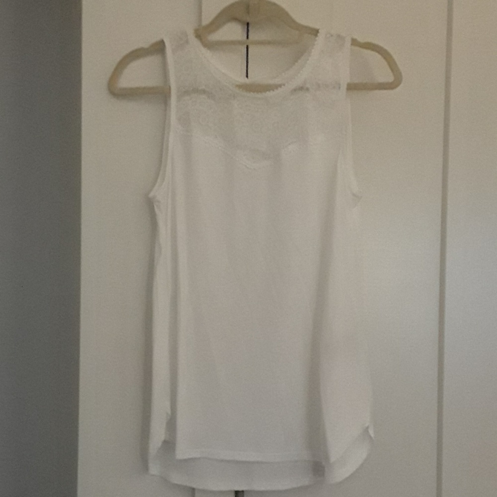White Lace Neck Tank Top - Size S